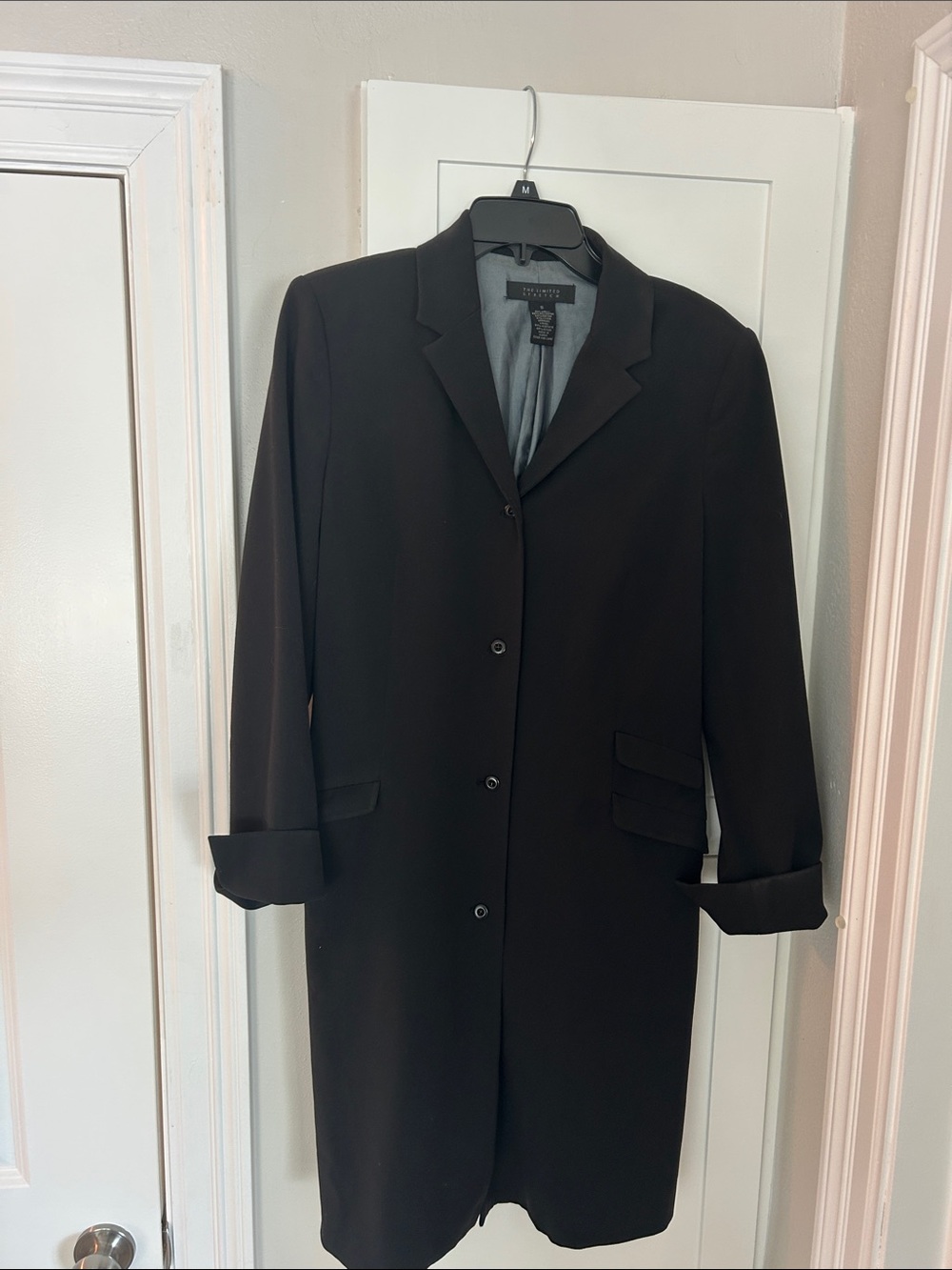 The Limited Black Long Notch-Lapel Trench Coat